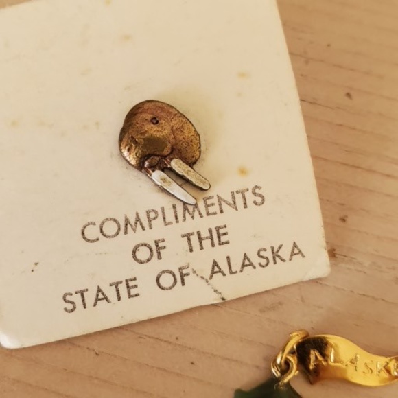 Vintage Copper Enamel Jade Sterling Walrus Bear ALASKA SOUVENIR Pin Charm Bundle - Picture 2 of 3